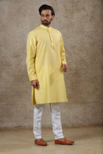 Load image into Gallery viewer, mens light yellow color kurta pajama set
