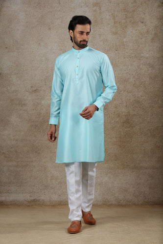 mens sky blue color kurta pajama set
