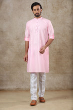 Load image into Gallery viewer, Ajay Arvindbhai Khatri Men&#39;s Pink Colour Kurta &amp; White Color Pyjama Set
