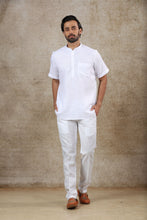 Load image into Gallery viewer, Ajay Arvindbhai Khatri Men&#39;s White Half Sleeve Cotton Short Kurta With Pocket
