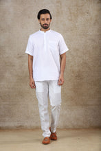 Load image into Gallery viewer, Ajay Arvindbhai Khatri Men&#39;s White Half Sleeve Cotton Short Kurta With Pocket
