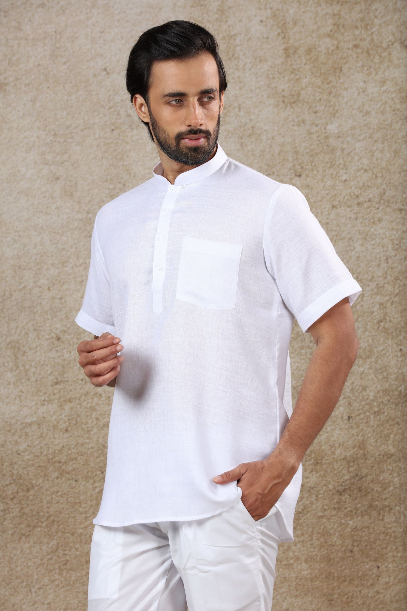 Ajay Arvindbhai Khatri Men s White Half Sleeve Cotton Short Kurta
