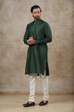 Load image into Gallery viewer, Ajay Arvindbhai Khatri Men&#39;s Green Colour Kurta &amp; White Color Pyjama Set
