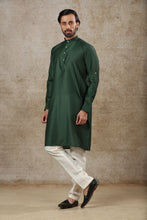 Load image into Gallery viewer, Ajay Arvindbhai Khatri Men&#39;s Green Colour Kurta &amp; White Color Pyjama Set
