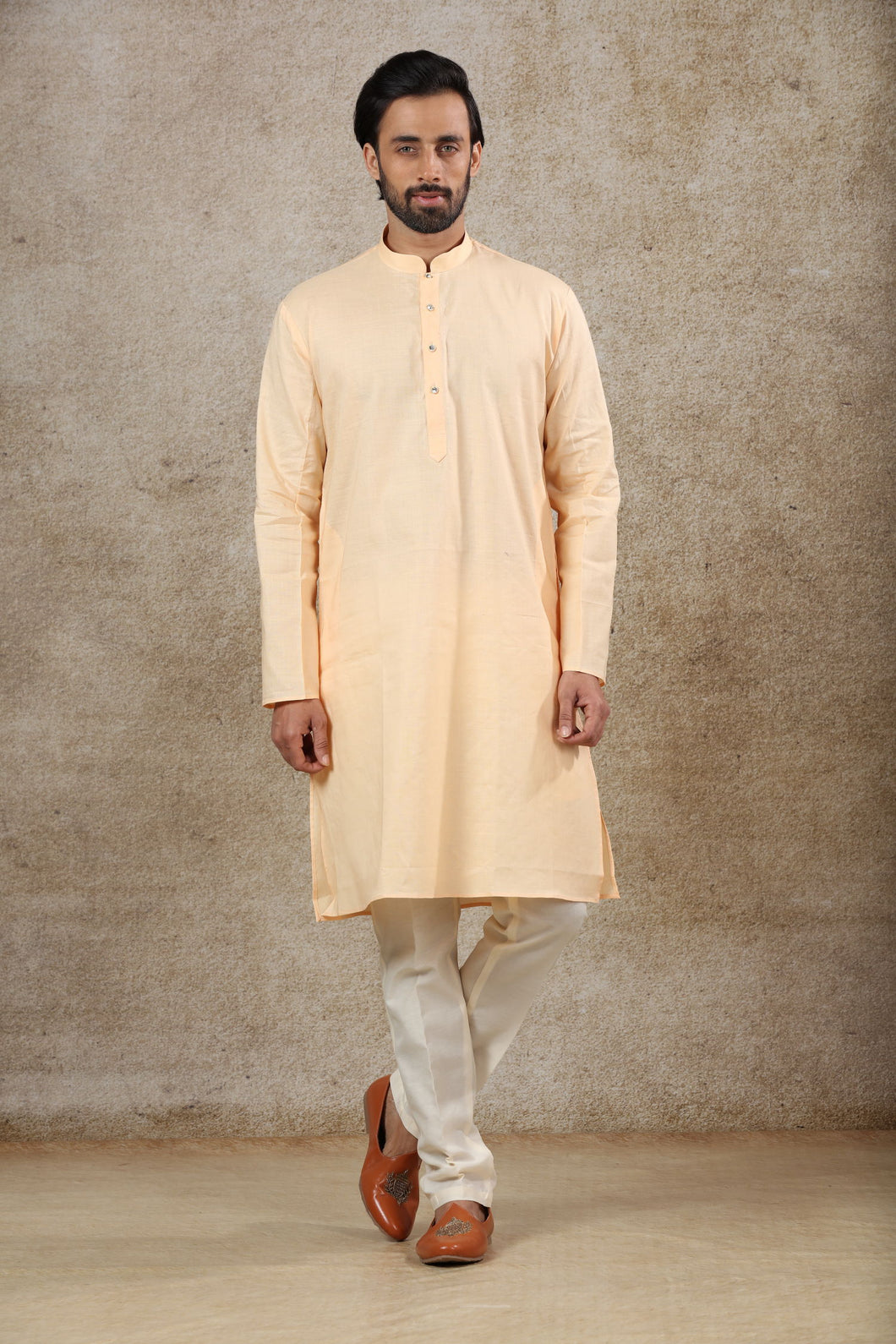 Ajay Arvindbhai Khatri Men's Cream Colour Kurta & White Color Pyjama Set