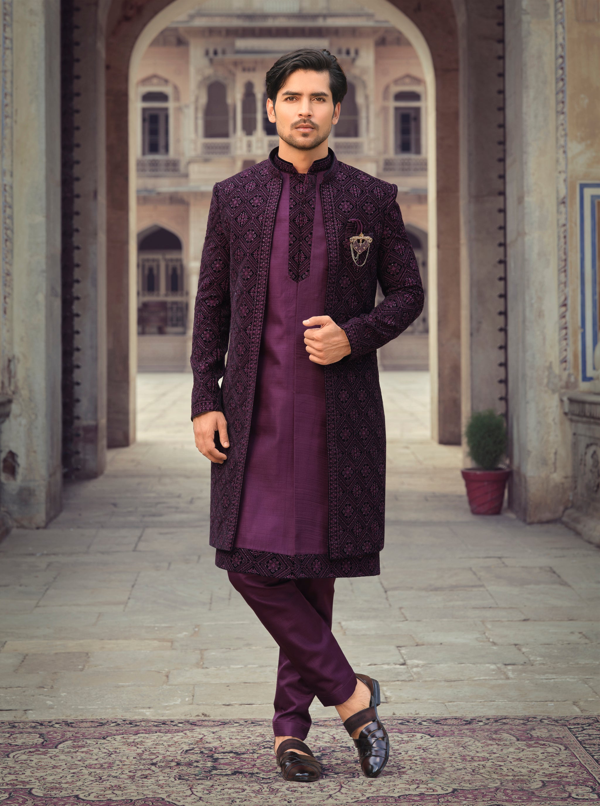 Ajay Arvindbhai Khatri Wedding Special Art pic Silk Sherwani For Wedding