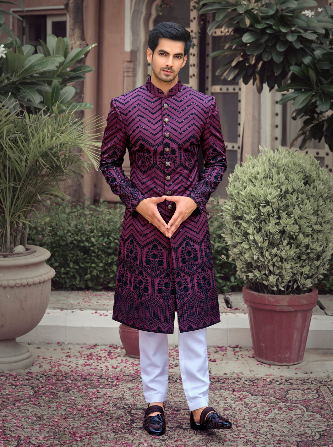 Ajay Arvindbhai Khatri Wedding Special Art pic Silk Sherwani For Wedding