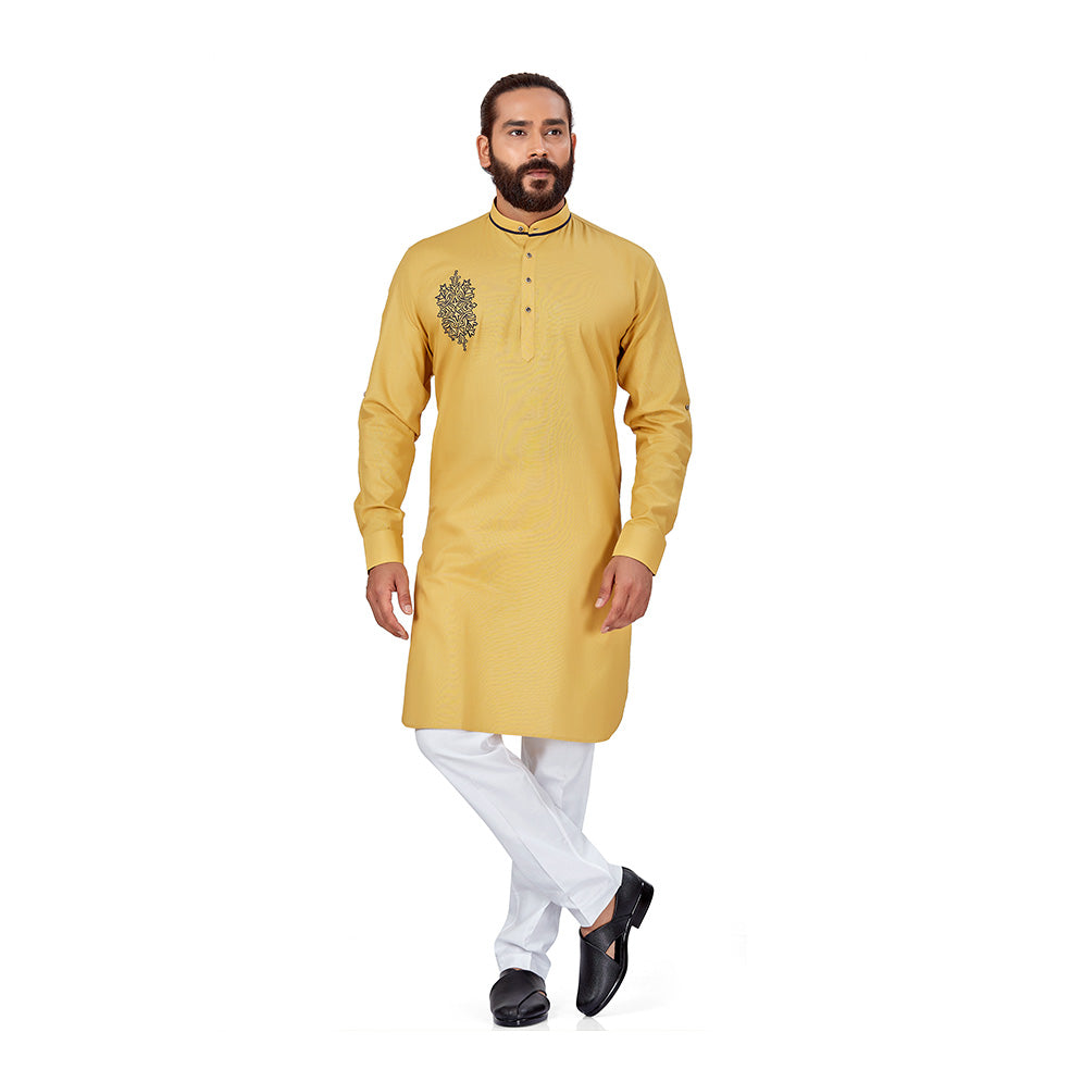 Ajay Arvindbhai Khatri Men's Cotton Embroidery Stylish kurta Khaki Colour