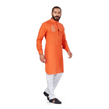 Load image into Gallery viewer, mens embroidered orange colour kurta
