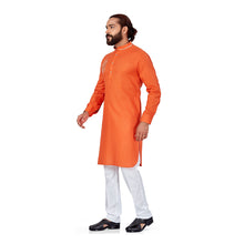 Load image into Gallery viewer, mens embroidered orange colour kurta
