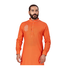 Load image into Gallery viewer, mens embroidered orange colour kurta
