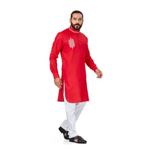 Load image into Gallery viewer, Ajay Arvindbhai Khatri Men&#39;s Cotton Embroidery Stylish kurta Red Colour
