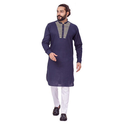 mens navy blue cotton kurta