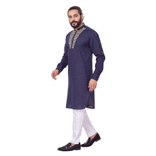 Load image into Gallery viewer, Ajay Arvindbhai Khatri Men&#39;s Pure Cotton Regular Chest Pattern Kurta Navy_Blue Colour
