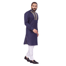 Load image into Gallery viewer, Ajay Arvindbhai Khatri Men&#39;s Pure Cotton Regular Chest Pattern Kurta Navy_Blue Colour
