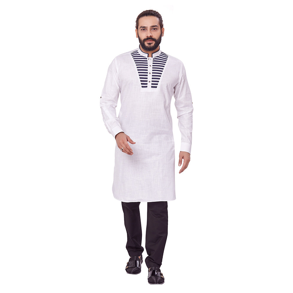 Ajay Arvindbhai Khatri Men's Pure Cotton Regular Chest Pattern Kurta White Colour