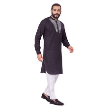 Load image into Gallery viewer, Ajay Arvindbhai Khatri Men&#39;s Pure Cotton Regular Chest Pattern Kurta Black Colour

