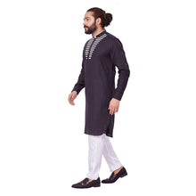 Load image into Gallery viewer, Ajay Arvindbhai Khatri Men&#39;s Pure Cotton Regular Chest Pattern Kurta Black Colour
