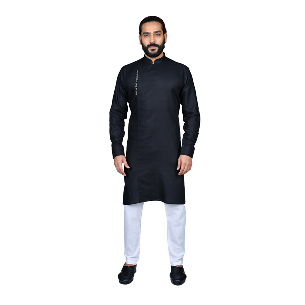 mens black color cotton kurtas