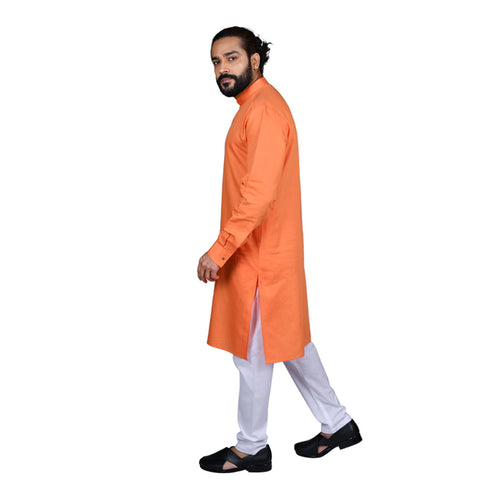 mens orange color cotton kurta