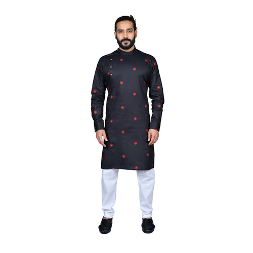 mens black color poly cotton kurta