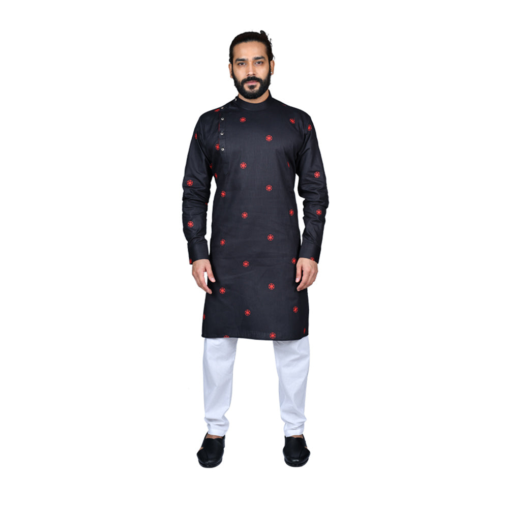 mens black color poly cotton kurta