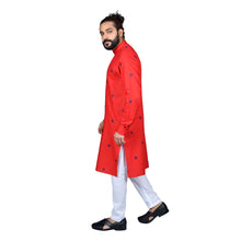 Load image into Gallery viewer, Ajay Arvindbhai Khatri Men&#39;s Poly Cotton Straight flower booti work Kurta RED Colour
