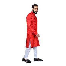 Load image into Gallery viewer, Ajay Arvindbhai Khatri Men&#39;s Poly Cotton Straight flower booti work Kurta RED Colour

