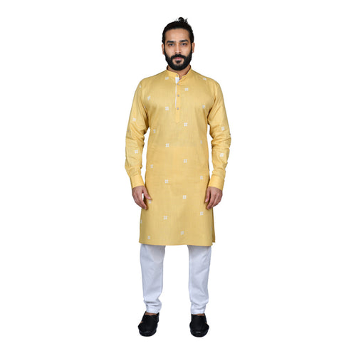 mens yellow color poly cotton kurta