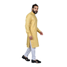 Load image into Gallery viewer, Ajay Arvindbhai Khatri Men&#39;s Poly Cotton Straight Booti work Kurta Yellow Colour
