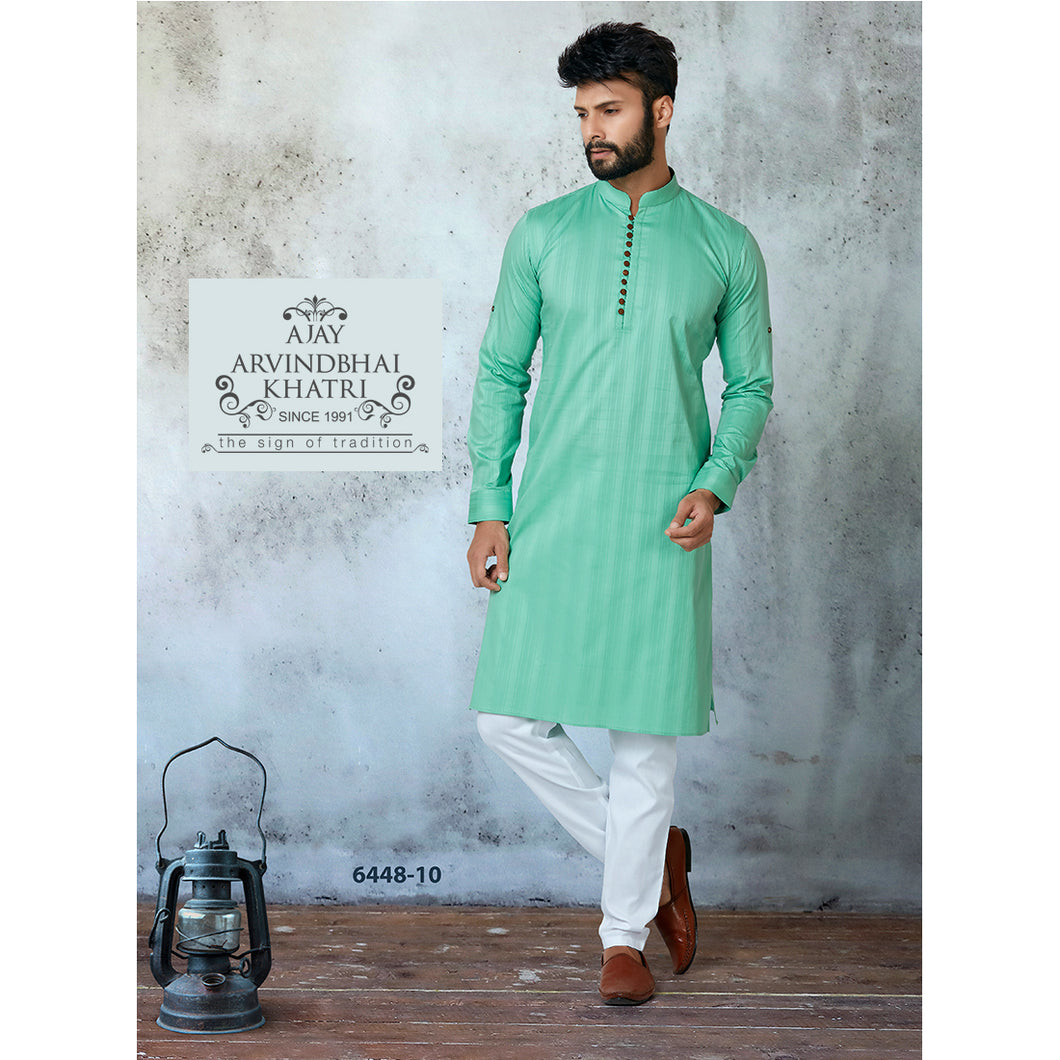 Ajay Arvindbhai Khatri Men's Pista Green Colour Kurta & White Pyjama Set