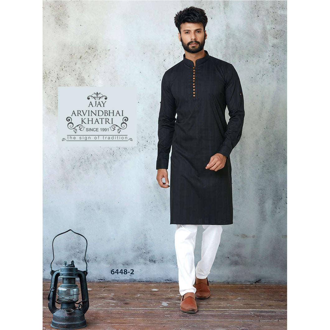 Ajay Arvindbhai Khatri Men's Black Colour Kurta & White Pyjama Set