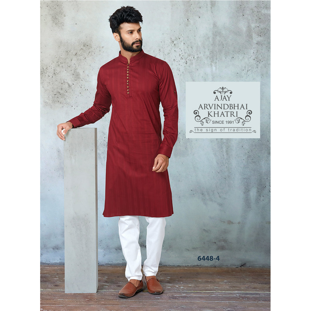 Ajay Arvindbhai Khatri Men's Maroon Colour Kurta & White Pyjama Set