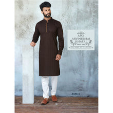 Load image into Gallery viewer, Ajay Arvindbhai Khatri Men&#39;s Coffee Colour Kurta &amp; White Pyjama Set

