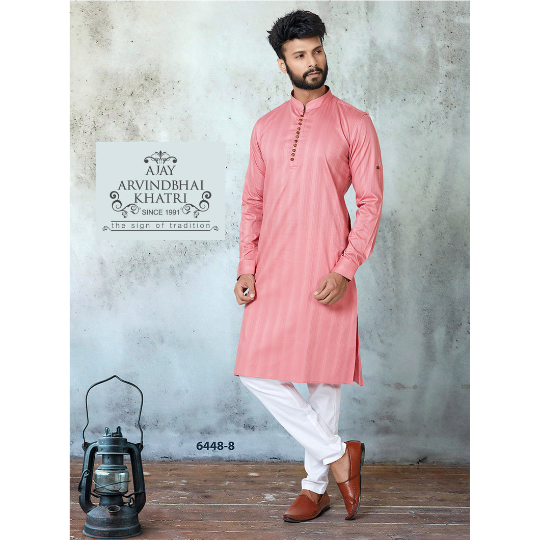 Ajay Arvindbhai Khatri Men's Pink Colour Kurta & White Pyjama Set
