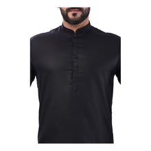 Load image into Gallery viewer, mens black color cotton regular kurta
