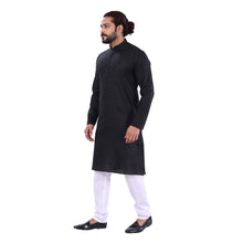 Load image into Gallery viewer, mens black color cotton regular kurta
