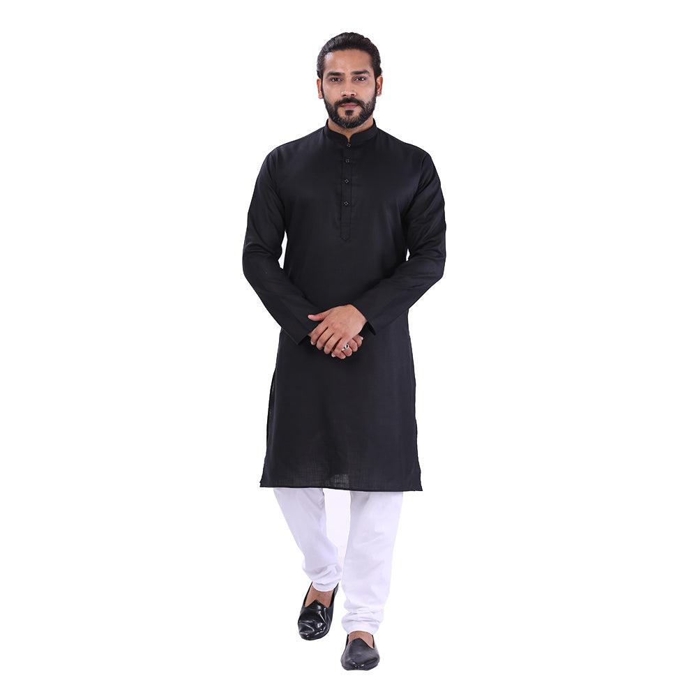 Ajay Arvindbhai Khatri Men's Pure Cotton Regular Kurta Black Colour