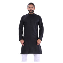 Load image into Gallery viewer, mens black color cotton regular kurta
