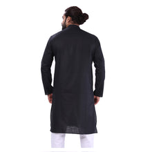 Load image into Gallery viewer, mens black color cotton regular kurta

