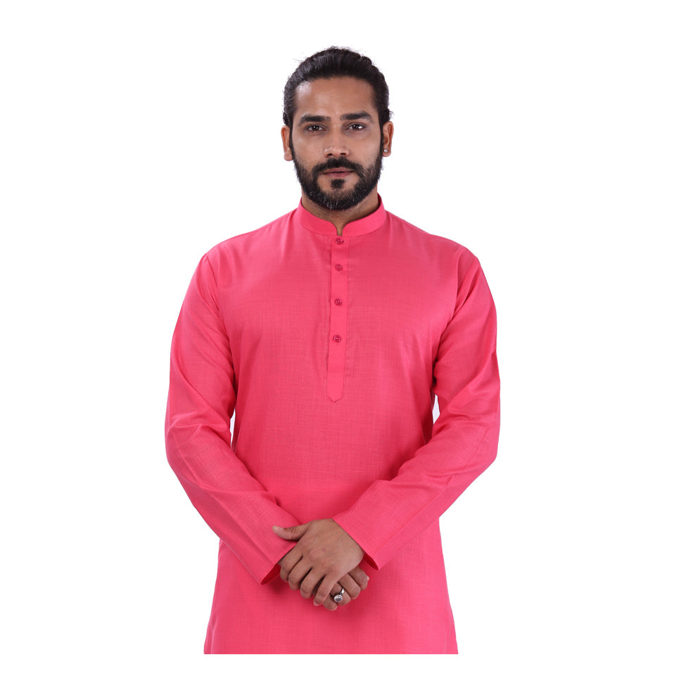 Ajay Arvindbhai Khatri Men's Pure Cotton Regular Kurta Dark Pink Colour