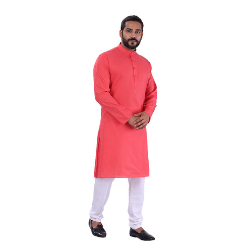 mens red color cotton regular kurta