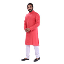 Load image into Gallery viewer, Ajay Arvindbhai Khatri Men&#39;s Pure Cotton Regular Kurta Carrot Red Colour
