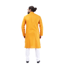 Load image into Gallery viewer, Ajay Arvindbhai Khatri Men&#39;s Pure Cotton Regular Plain Mango Colour Kurta
