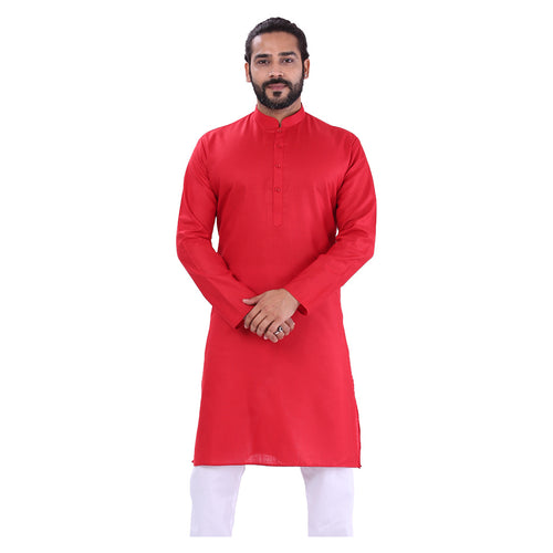 mens red color cotton regular kurta