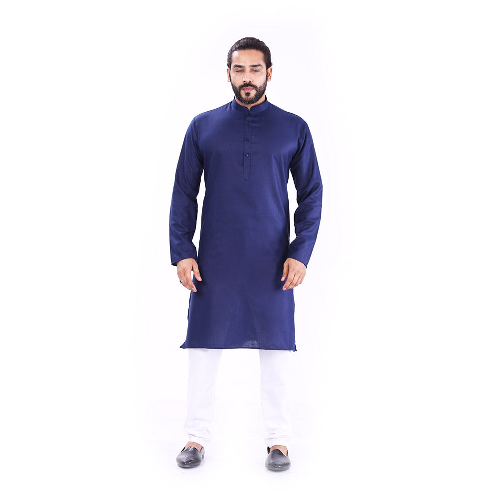 Ajay Arvindbhai Khatri Men's Pure Cotton Regular Kurta Navy Blue Colour