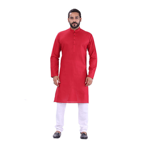 mens red color cotton regular kurta