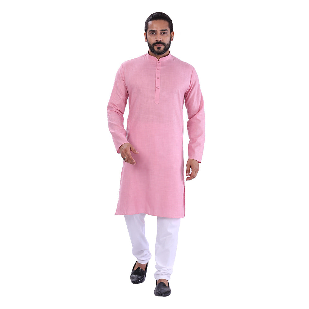 Ajay Arvindbhai Khatri Men's Pure Cotton Regular Kurta Light Pink Colour