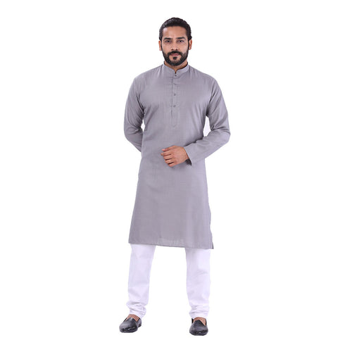mens grey color cotton regular kurta