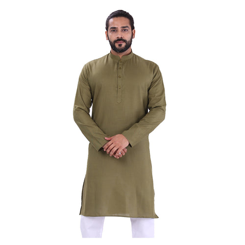 mens dark green color cotton regular kurta
